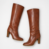 Tan Knee-High Heeled Boots — Size 38