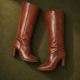 Tan Knee-High Heeled Boots — Size 38