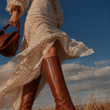 Tan Knee-High Heeled Boots — Size 38