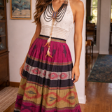 Vintage Artisan Woven Ikat Boho Midi Skirt – XS
