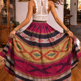 Vintage Artisan Woven Ikat Boho Midi Skirt – XS