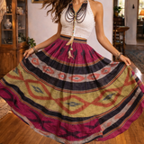 Vintage Artisan Woven Ikat Boho Midi Skirt – XS