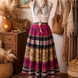 Vintage Artisan Woven Ikat Boho Midi Skirt – XS