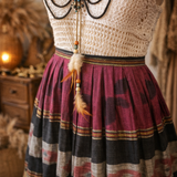Vintage Artisan Woven Ikat Boho Midi Skirt – XS