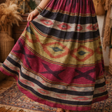 Vintage Artisan Woven Ikat Boho Midi Skirt – XS