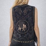 Vintage Velvet Embroidered Vest | Size L Unisex