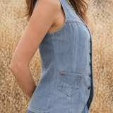 GENUINE VINTAGE 70s  denim vest with button-up 10/12