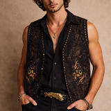 Vintage Velvet Embroidered Vest | Size L Unisex
