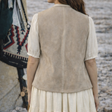 Vintage Suede Leather Vest  Sandy Beige  M