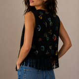 Hand-Painted Fringe Suede Vest – Size M