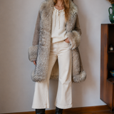 Vintage English Suede Lamb Fur Trim Coat Approx M