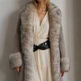 Vintage English Suede Lamb Fur Trim Coat Approx M
