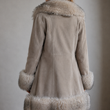Vintage English Suede Lamb Fur Trim Coat Approx M
