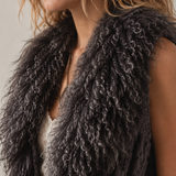 Ameise Mongolian Fur Trim Vest – Charcoal Grey