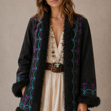 Vintage Black Purple & Tourquoise Penny Lane Coat M/L 12/14