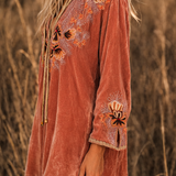Chasing Unicorns Hand-Woven Velvet Embroidered Tunic Dress – Peach Silk Velvet M rrp$650