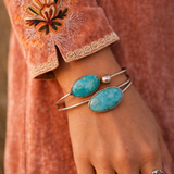 Vintage Navajo Turquoise Double Stone Sterling Silver Cuff – VS Signed