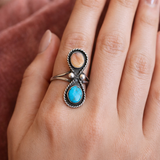 Vintage Sterling Silver Turquoise & Sunstone Double Ring