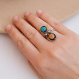 Vintage Sterling Silver Turquoise & Sunstone Double Ring