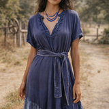 Chasing Unicorns “Blue Granite” Silk Velvet Trim Dress – NWT