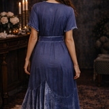 Chasing Unicorns “Blue Granite” Silk Velvet Trim Dress – NWT