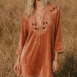 Chasing Unicorns Hand-Woven Velvet Embroidered Tunic Dress – Peach Silk Velvet M rrp$650