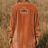 Chasing Unicorns Hand-Woven Velvet Embroidered Tunic Dress – Peach Silk Velvet M rrp$650