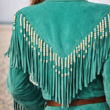 Emerald Fringe Suede Jacket – Custom Made Mexico rrp$600+