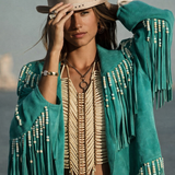 Emerald Fringe Suede Jacket – Custom Made Mexico rrp$600+