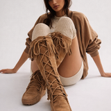 boston babe suede lace-up fringe boots size 39 Brown