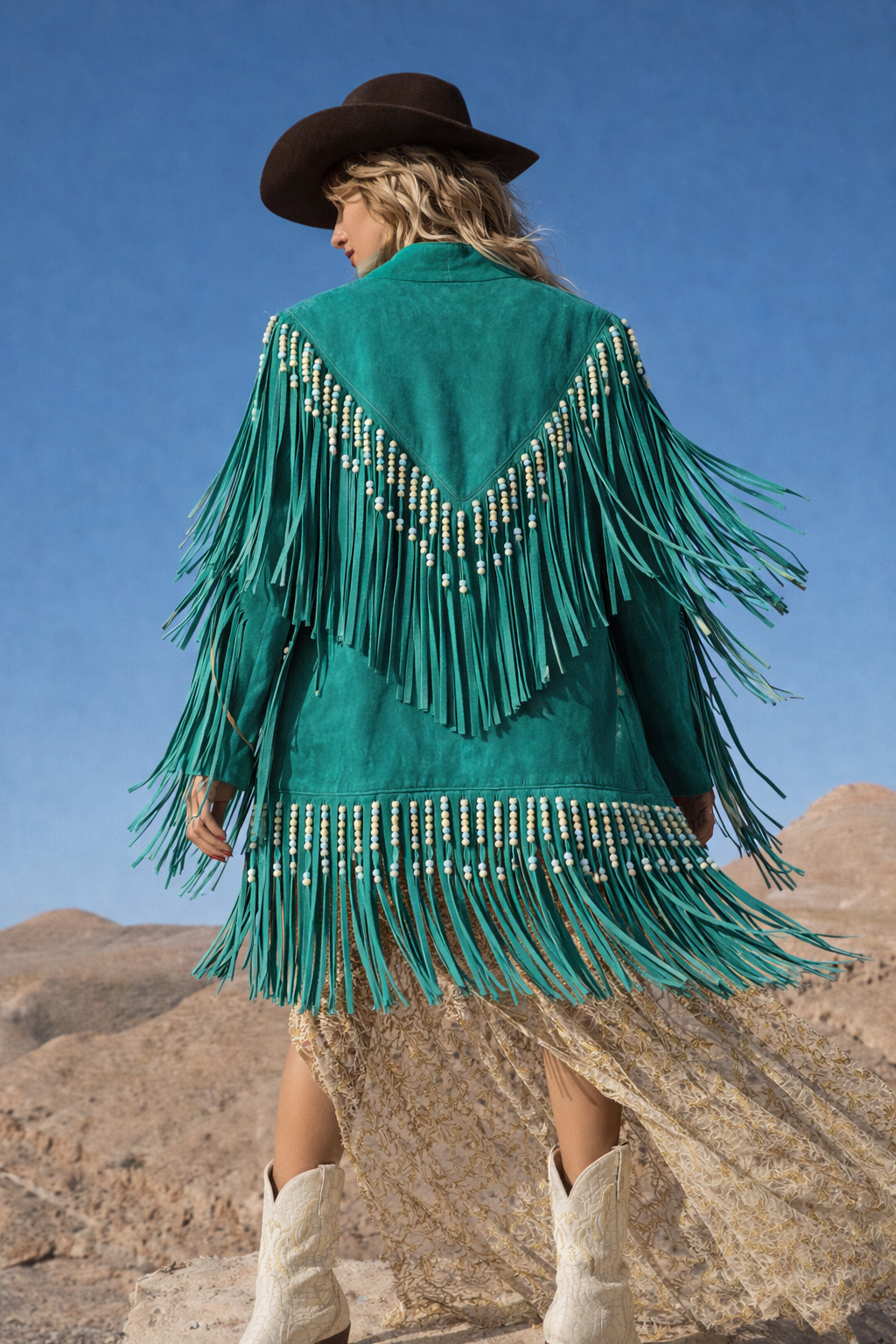 Emerald Fringe Suede Jacket – Custom Made Mexico rrp$600+