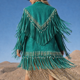 Emerald Fringe Suede Jacket – Custom Made Mexico rrp$600+