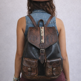 Vintage Moroccan Leather Backpack – Tooled &amp; Woven Detail