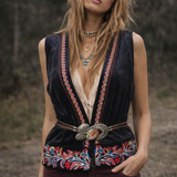 Vintage Embroidered Velvet Vest (Fits AU 8–10)