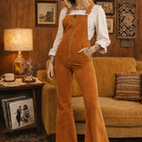 Rollas Rust Corduroy Dungarees – 70s Inspired Flared Overalls 28/10