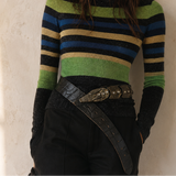 Vintage Black Leather croc Statement Belt