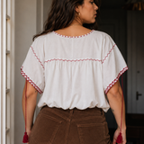 Hand Embroidered Cotton Linen Blouse | Size L