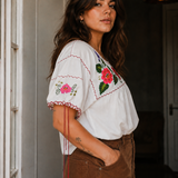 Hand Embroidered Cotton Linen Blouse | Size L