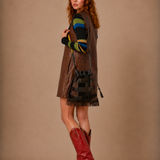 Y2K Vintage Patchwork Leather & Suede Fringe Bag