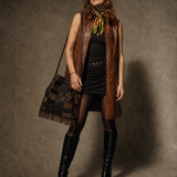 Y2K Vintage Patchwork Leather & Suede Fringe Bag