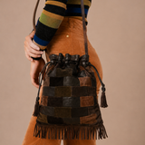 Y2K Vintage Patchwork Leather & Suede Fringe Bag