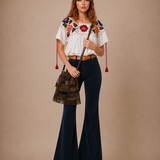 Y2K Vintage Patchwork Leather & Suede Fringe Bag