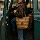 Vintage Woven Rattan Leather Tote Bag