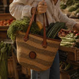 Vintage Woven Rattan Leather Tote Bag