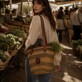 Vintage Woven Rattan Leather Tote Bag
