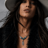 Vintage Zuni Sterling Silver Multi-Stone Inlay Feather Necklace