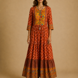 Indian Size 40 Cotton Embroidered Boho Maxi Dress
