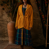 Handmade Mustard Wool Knit Cardigan | Chunky Boho Tie Waist Cardigan | Oversized Artisan Knit