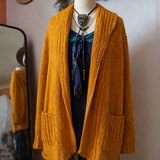 Handmade Mustard Wool Knit Cardigan | Chunky Boho Tie Waist Cardigan | Oversized Artisan Knit