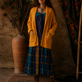 Handmade Mustard Wool Knit Cardigan | Chunky Boho Tie Waist Cardigan | Oversized Artisan Knit